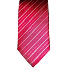 Piros alapon fehér csíkos selyem nyakkendő