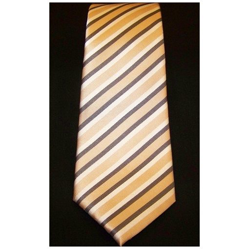 Barackszín , szürke és fehér csíkos selyem nyakkendő