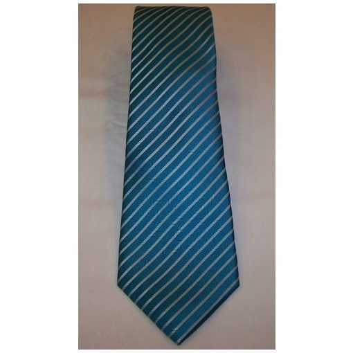 Türkízkék alapon világoskék csíkos selyem nyakkendő