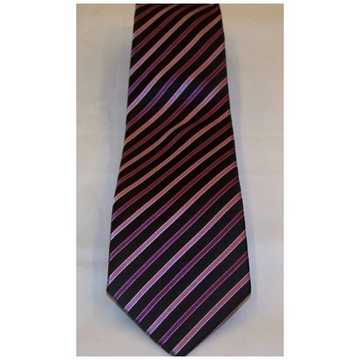 Fekete alapon rózsaszín és lila csíkos selyem nyakkendő