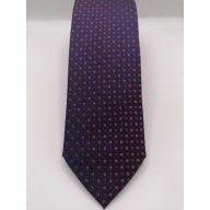   Sötétkék alapon piros és bordó mintás selyem nyakkendő