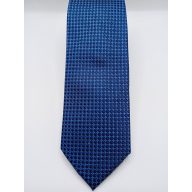 Sötétkék alapon kék és fehér mintás selyem nyakkendő
