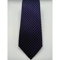   Sötétkék alapon barna és fehér mintás selyem nyakkendő