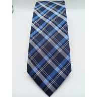 Sötétkék alapon kék és fehér mintás selyem nyakkendő