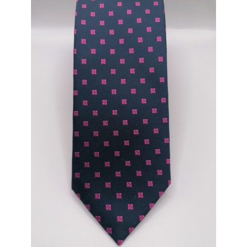 Sötétkék alapon rózsaszín mintás selyem nyakkendő