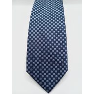   Sötétkék alapon acélkék és fehér mintás selyem nyakkendő
