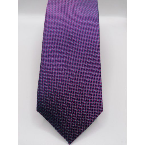 Fekete alapon magenta és kék mintás selyem nyakkendő