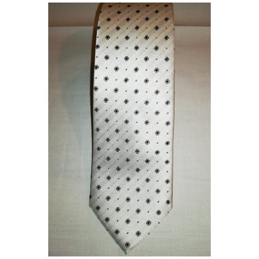 Fehér alapon szürke és sötétkék mintás selyem nyakkendő