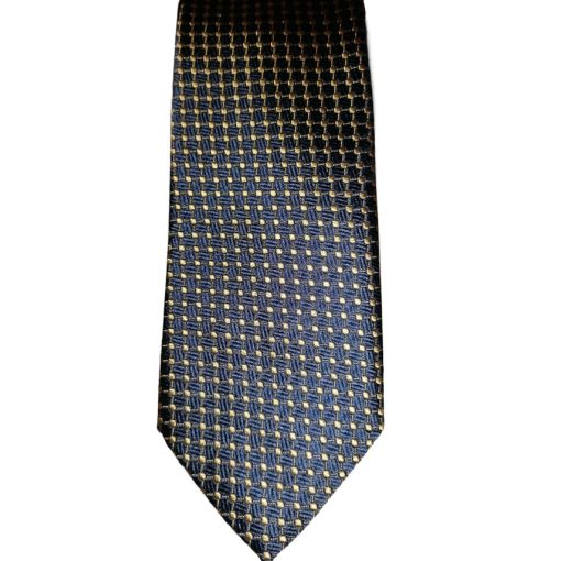 Sötétkék alapon sárga mintás selyem nyakkendő