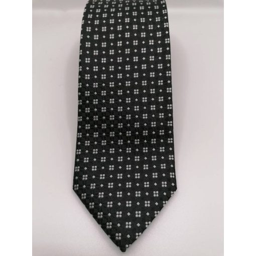 Fekete alapon fehér mintás selyem nyakkendő