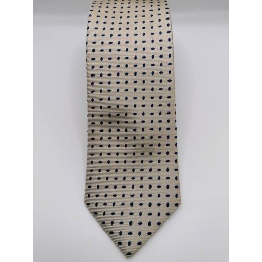 Bézs alapon sötétkék mintás selyem nyakkendő