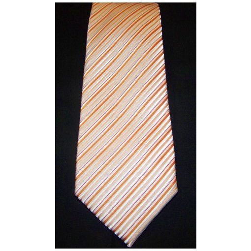 Narancssárga, fehér és barack csíkos poliészter nyakkendő