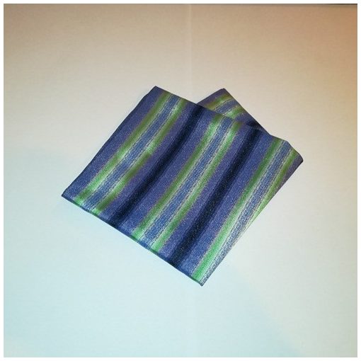 Sötétlila, zöld és kék csíkos selyem díszzsebkendő
