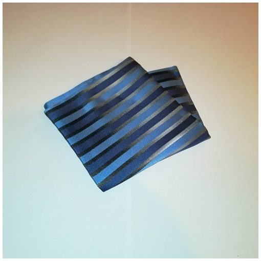 Szürke alapon kék és sötétkék csíkos selyem díszzsebkendő
