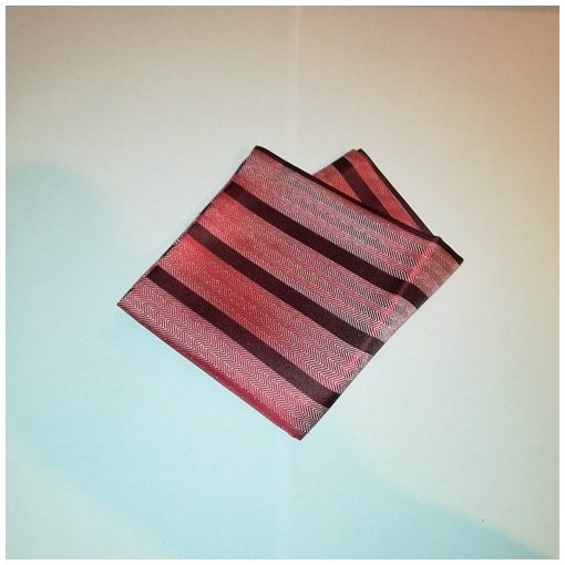 Bordó alapon piros és szürke csíkos selyem díszzsebkendő