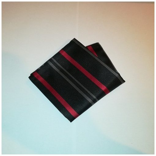 Fekete alapon piros és fehér csíkos selyem díszzsebkendő