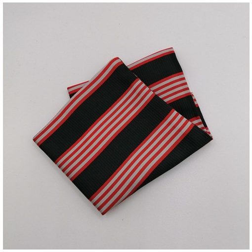Fekete alapon piros és ezüst csíkos selyem díszzsebkendő