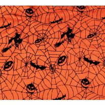   Narancssárga alapon fekete Halloween mintás selyem díszzsebkendő