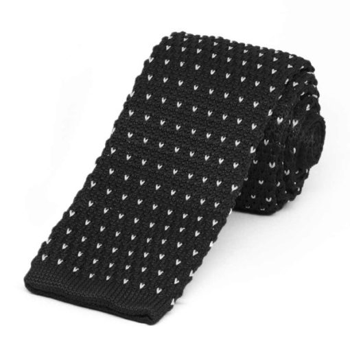 Fekete alapon fehér mintás kötött selyem nyakkendő