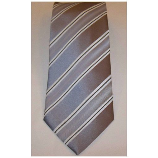 Szürke alapon fehér és sötétszürke csíkos selyem nyakkendő