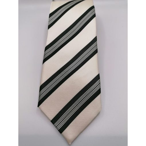 Ekrü alapon fekete és fehér csíkos selyem nyakkendő