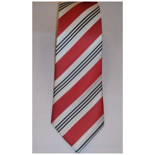 Törtfehér alapon piros és fekete csíkos selyem nyakkendő