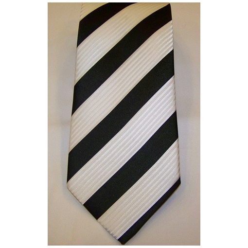 Fehér alapon fekete csíkos selyem nyakkendő