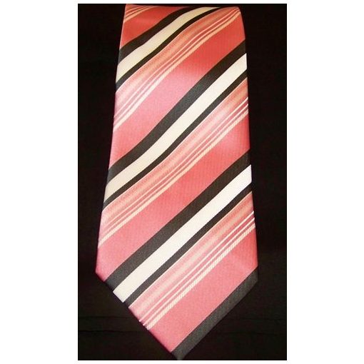 Rózsaszín alapon fehér és szürke csíkos selyem nyakkendő