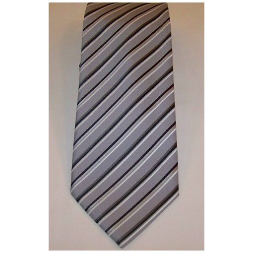 Szürke alapon fehér és sötétszürke csíkos selyem nyakkendő