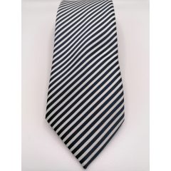 Fehér alapon sötétkék csíkos selyem nyakkendő