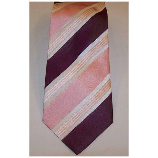 Rózsaszín, sötétlila és fehér csíkos selyem nyakkendő