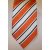 Törtfehér, narancssárga és sötétkék csíkos selyem nyakkendő