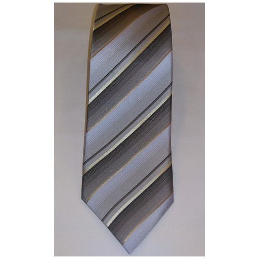 Szürke, kék, barna és ekrü csíkos selyem nyakkendő