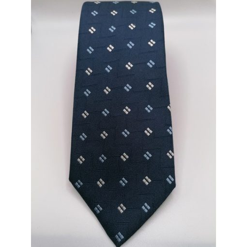Sötétkék alapon kék és fehér mintás selyem nyakkendő