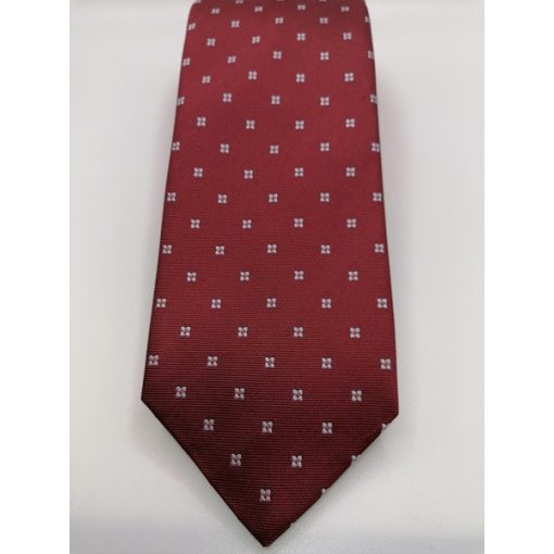 Bordó alapon fehér és piros mintás selyem nyakkendő