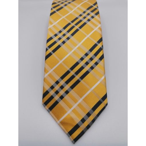 Sárga alapon fekete és fehér mintás selyem nyakkendő