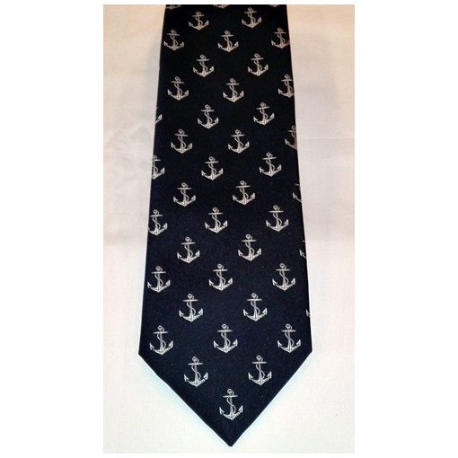 Sötétkék alapon ezüstszürke vasmacska mintás selyem nyakkendő