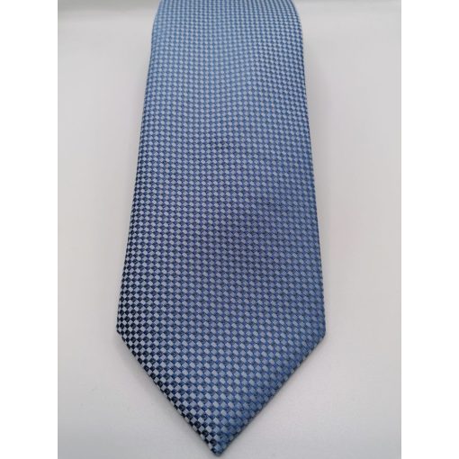 Acélkék alapon szürke és világoskék mintás selyem nyakkendő