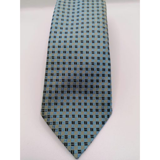Barnásszürke alapon kék és fekete mintás selyem nyakkendő