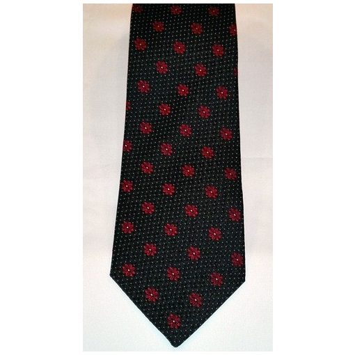 Fekete alapon piros és rózsaszín mintás selyem nyakkendő